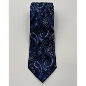 Bugatchi Men's‎ Silk Tie Blue Silver Paisley Made in Italy Designer Luxury 3.5"